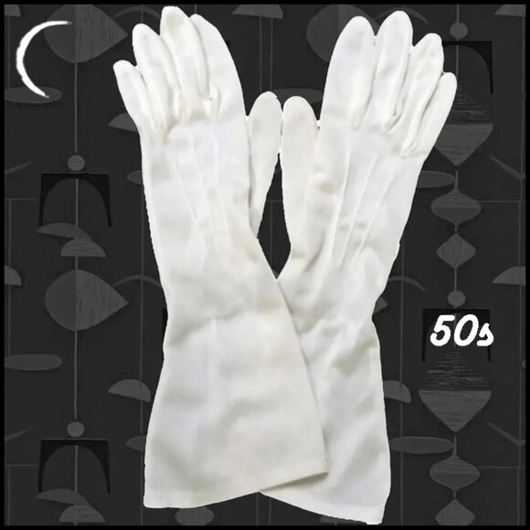 Vintage White Nylon Gauntlets, Mid Length 50s Gloves - Picture 1 of 11